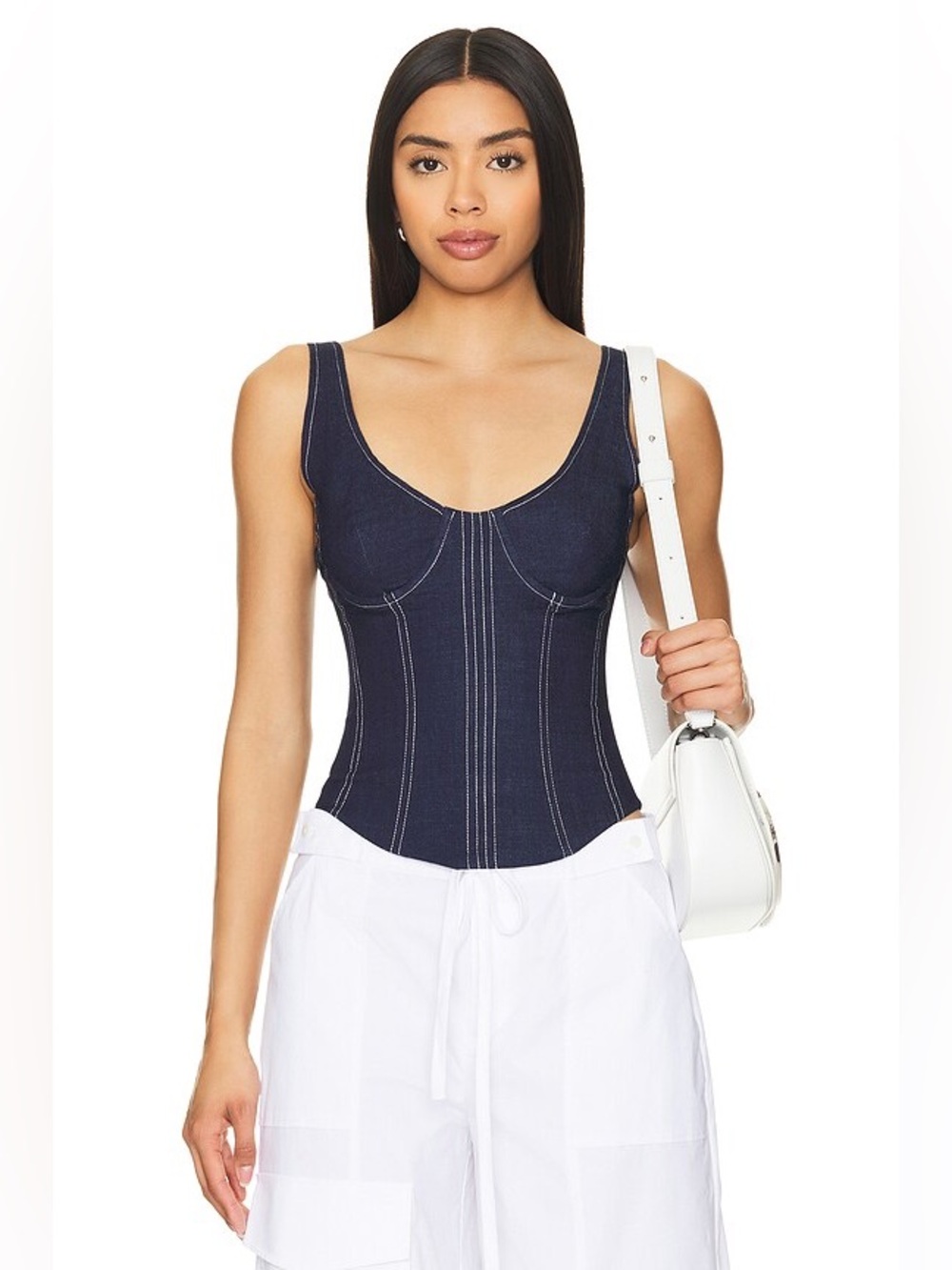 SUPERDOWN Adia Bustier Women’s Dark Blue Denim Corset Top Revolve